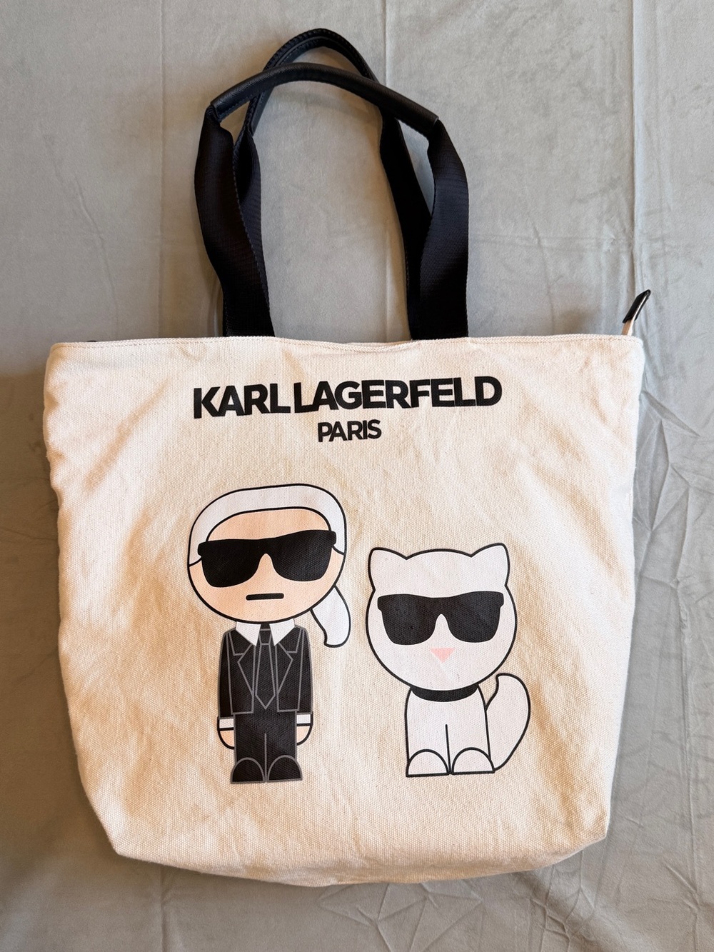 Karl Lagerfeld Cream Canvas Tote Bag with Interior Pocket